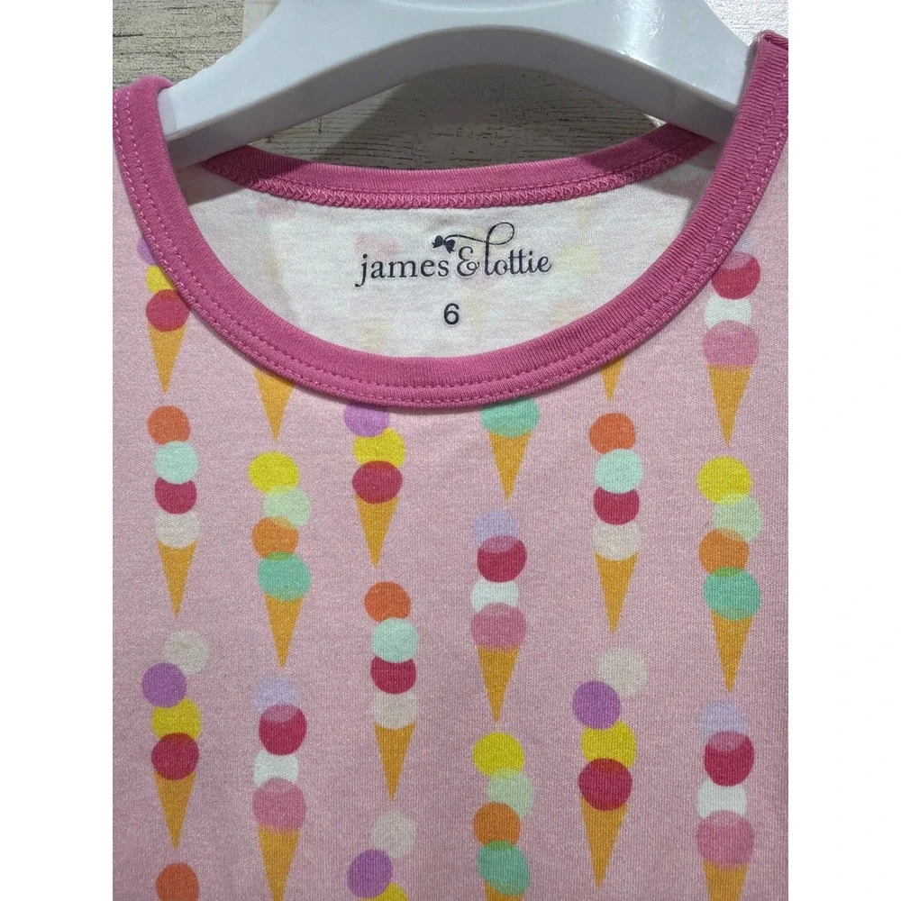 James and Lottie Dress Girls 6 Pink Ice Cream Pima Cotton Preppy EUC